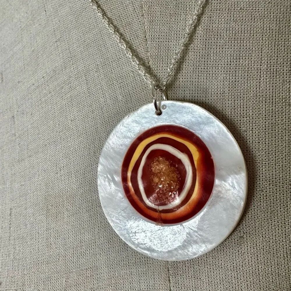Orange swirl abalone pendant necklace